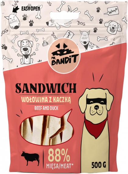 Mr. Bandit SANDWICH beef & duck - деликатесно лакомство с телешко и патешко за кучета