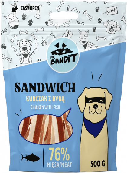 Mr. Bandit SANDWICH chicken & fish - деликатесно лакомство с пилешко и риба за кучета 500g