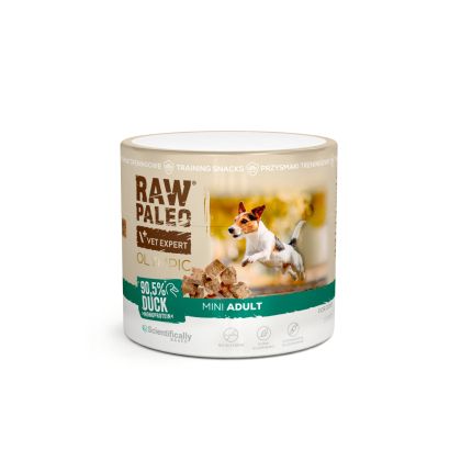 RAW PALEO Olympic Duck Mini 90g - хипоалергенно монопротеиново лакомство за тренировки за кучета