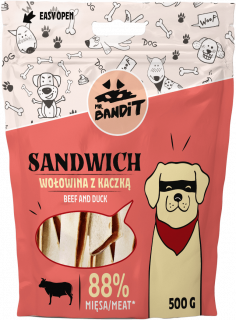 Mr. Bandit SANDWICH beef & duck - деликатесно лакомство с телешко и патешко за кучета 500g