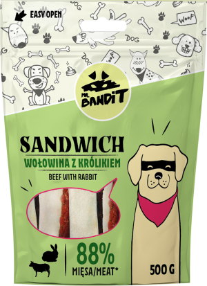 Mr. Bandit SANDWICH beef and rabbit - деликатесно лакомство с телешко и патешко за кучета 500g